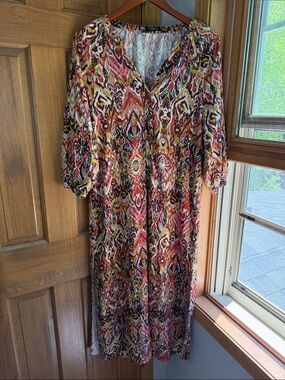 Zara Multicolored Aztec/Ikat Print Boho Maxi Tunic Dress Women’s Extra Small